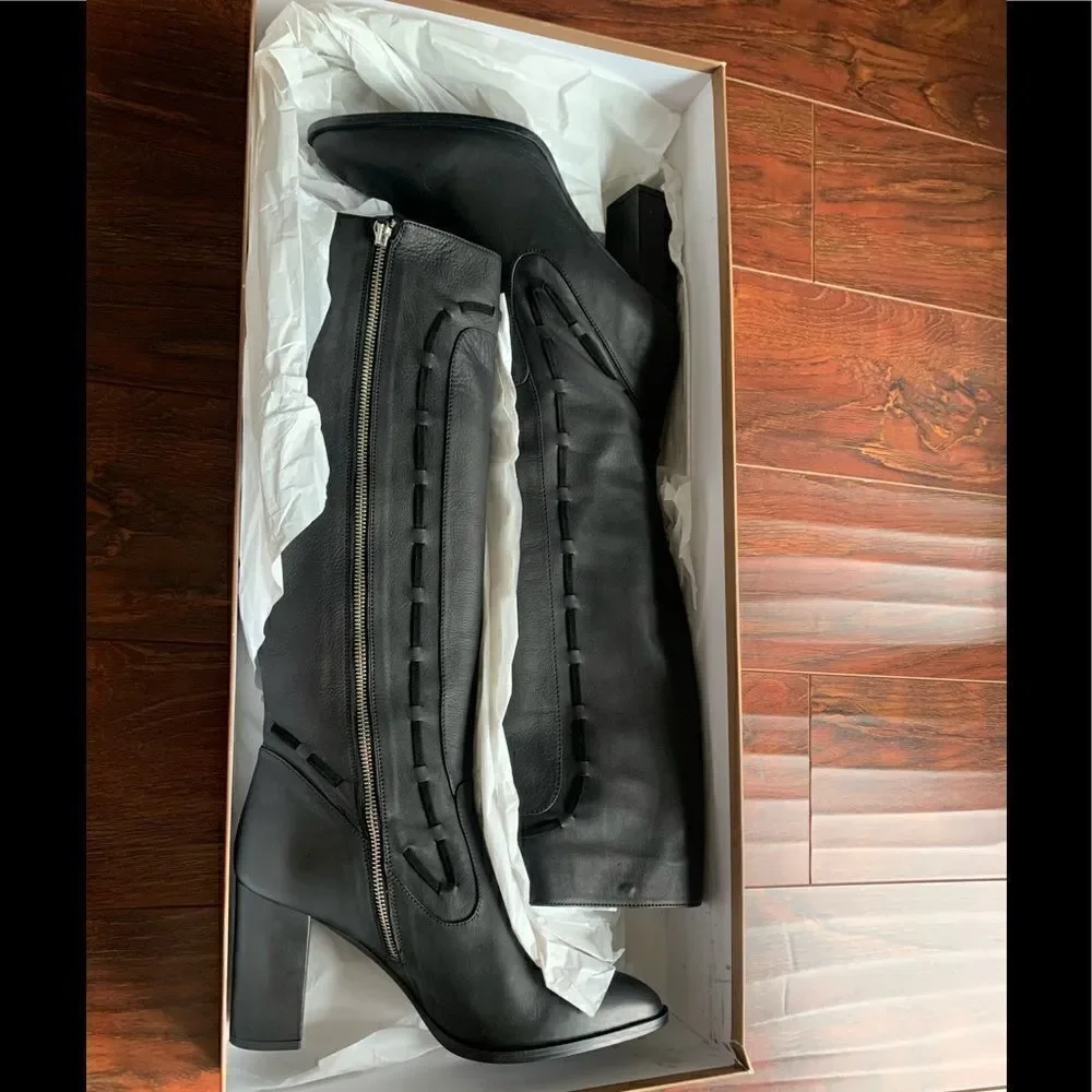 Sylven New York Women’s straps tall  leather  boot in black Sz 11, new in box